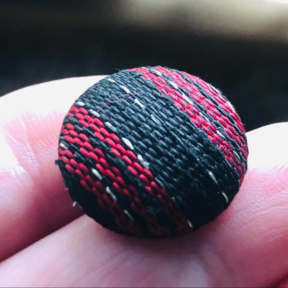Vintage round red/black and silver fabric covered cuff links